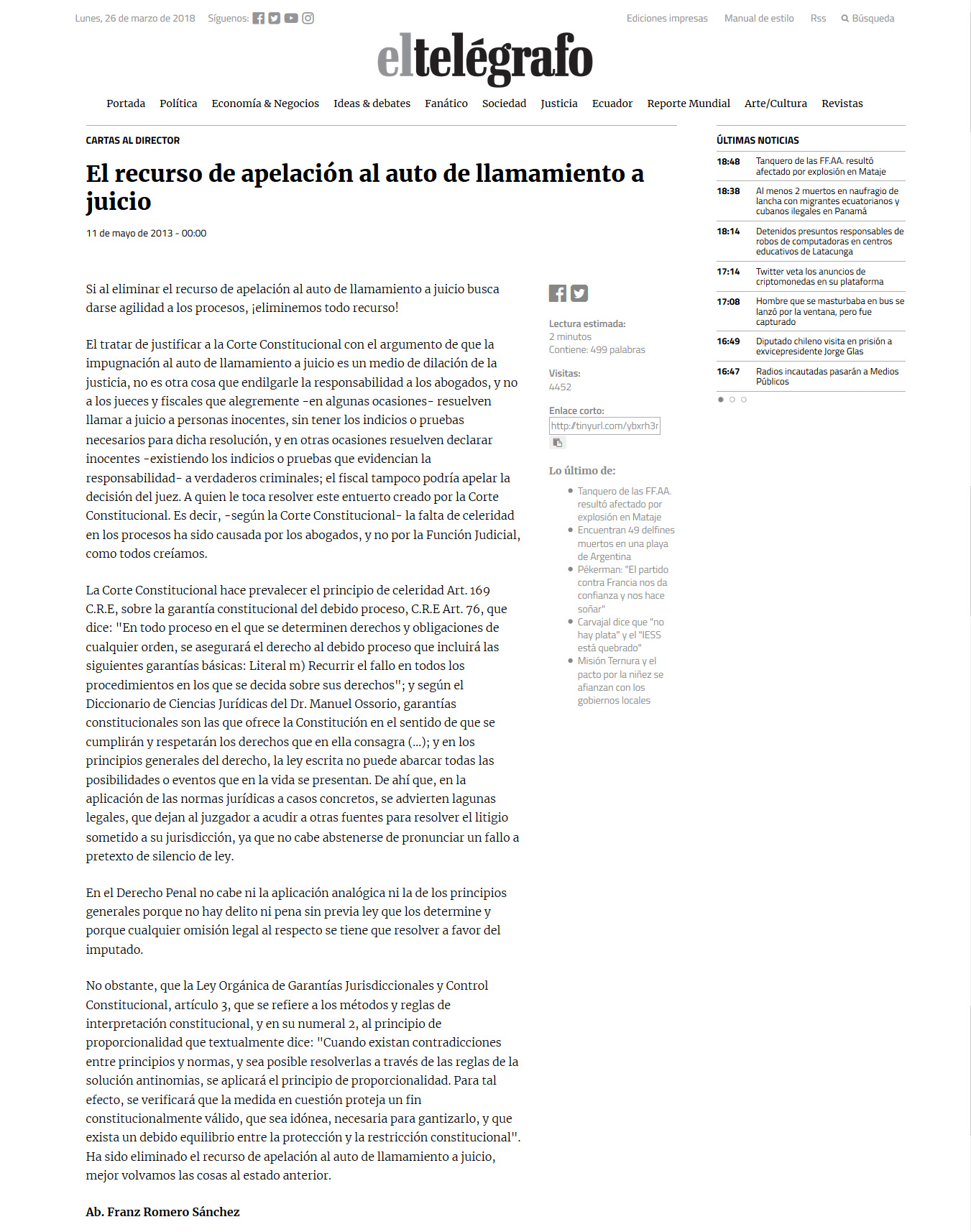 El Telegrafo, 11 de mayo del 2013